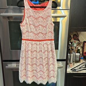 Elle White and Orange Sleeveless Scoop‎ Neck Sundress